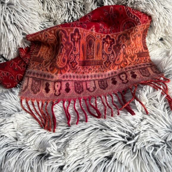 Vintage 90's Soft Red Boho Print Winter Scarf / Wrap - Picture 5 of 5